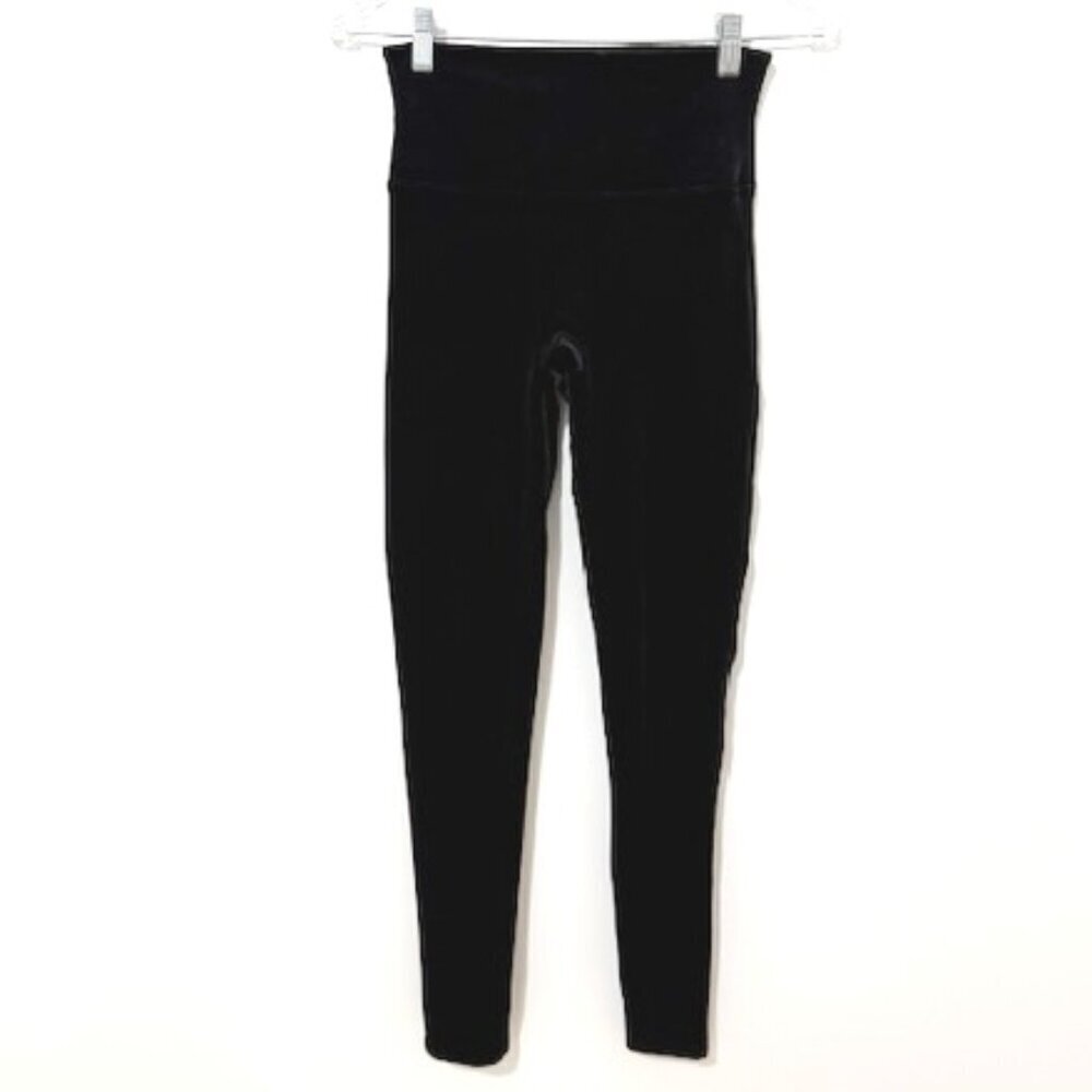 SPANX Black Velvet Velour Leggings High Waisted Comfort Stretch Athleisure Mediu